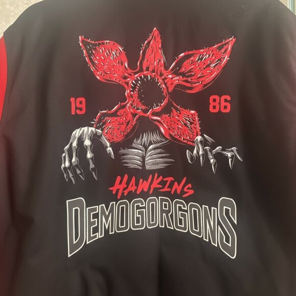 Stranger Things Hawkins Demogorgons Red Black Varsity Jacket BlackMilk Unisex S - Picture 10 of 12